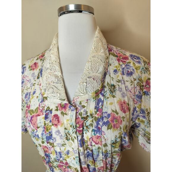 Vintage Karin Stevens Floral Button Up Midi Dress Lace Collar - Picture 6 of 15